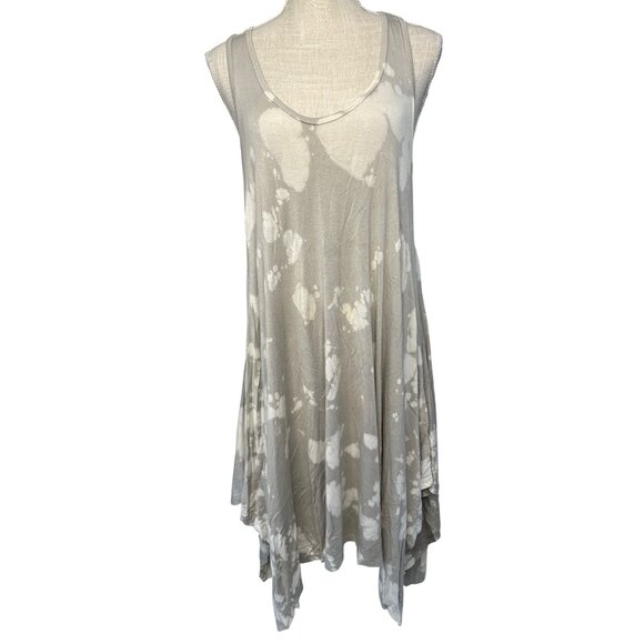 Blue Caribbean Beachwear Tie-Dye Sleeveless V-Neck Flowing Tunic Dress With Back - Picture 1 of 8